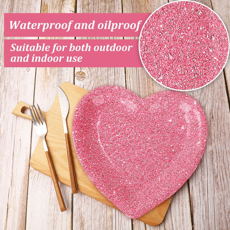 Whaline 30Pcs Valentine's Day Paper Plate Printed Glitter Heart Disposable Dessert Dinner Plate Red Pink Tableware For Party Supplies Table Decor, 7.5 In - Image 3
