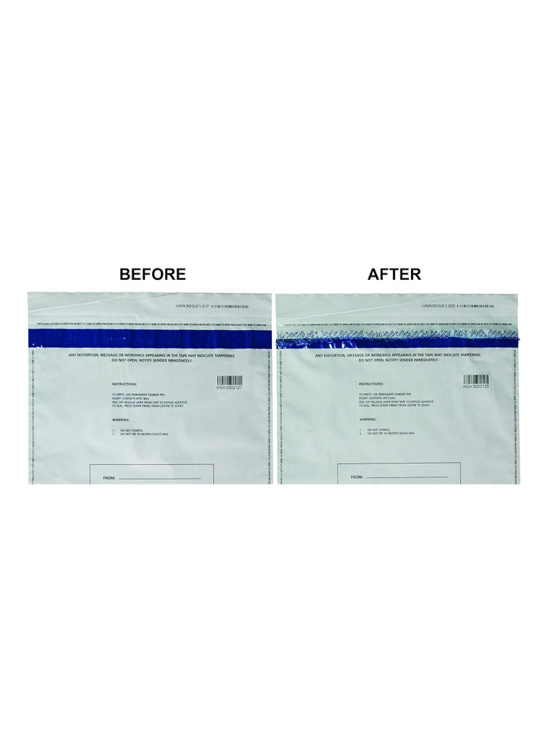 HSA Security Solutions HSA security tamper evident bag with void open message, A3 size 505mm x 385mm (20" x 15") opaque white plastic deposit/cash bags, barcoded, serialized, perforated serialized receipt. 80 microns (100piecies)  - Image 2