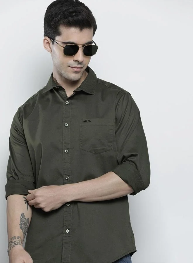 The Indian Garage Co The Indian Garage Co Men Olive Slim Fit Solid Casual Shirt