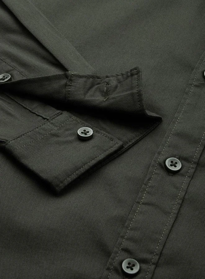 The Indian Garage Co The Indian Garage Co Men Olive Slim Fit Solid Casual Shirt