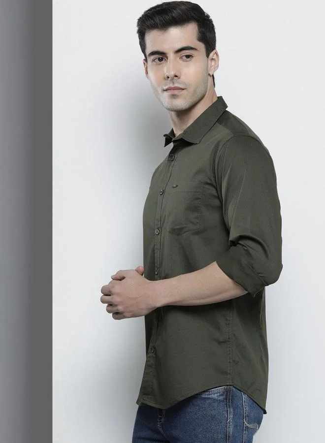 The Indian Garage Co The Indian Garage Co Men Olive Slim Fit Solid Casual Shirt