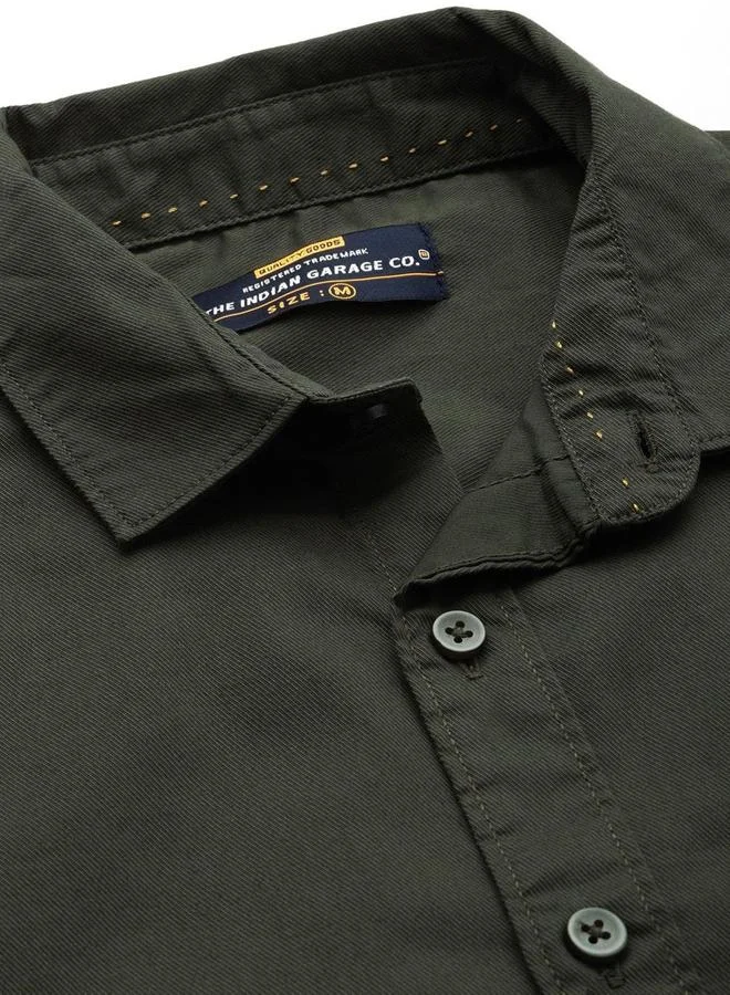 The Indian Garage Co The Indian Garage Co Men Olive Slim Fit Solid Casual Shirt