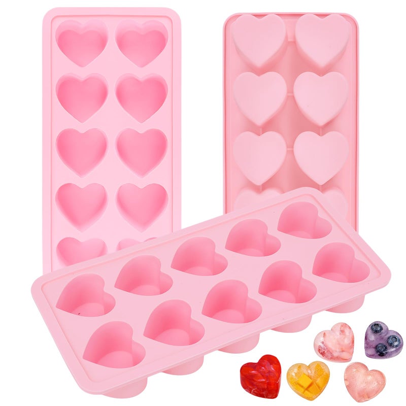Mototo 3PCS Pink Heart Shaped Mold Silicone, 10-Cavity Chocolate Heart Mold Silicone Small Non-stick Mould for Baking Homemade Treats Mould for Candy Jelly Gummy Food Candles Epoxy Resin Valentine Crafts - Image 1