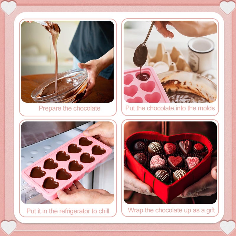 Mototo 3PCS Pink Heart Shaped Mold Silicone, 10-Cavity Chocolate Heart Mold Silicone Small Non-stick Mould for Baking Homemade Treats Mould for Candy Jelly Gummy Food Candles Epoxy Resin Valentine Crafts - Image 5