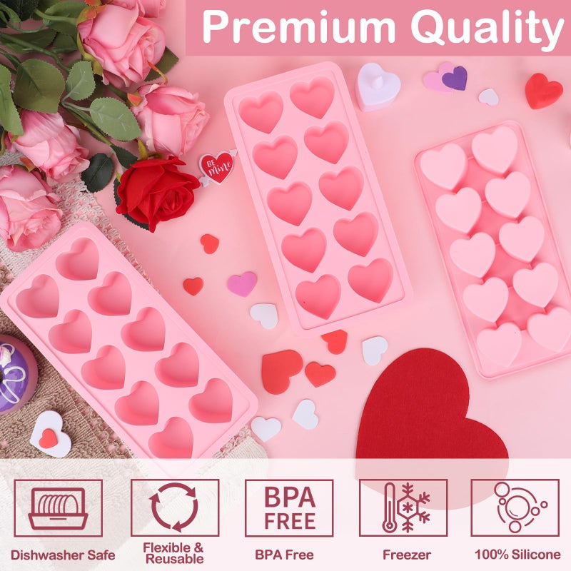 Mototo 3PCS Pink Heart Shaped Mold Silicone, 10-Cavity Chocolate Heart Mold Silicone Small Non-stick Mould for Baking Homemade Treats Mould for Candy Jelly Gummy Food Candles Epoxy Resin Valentine Crafts - Image 3