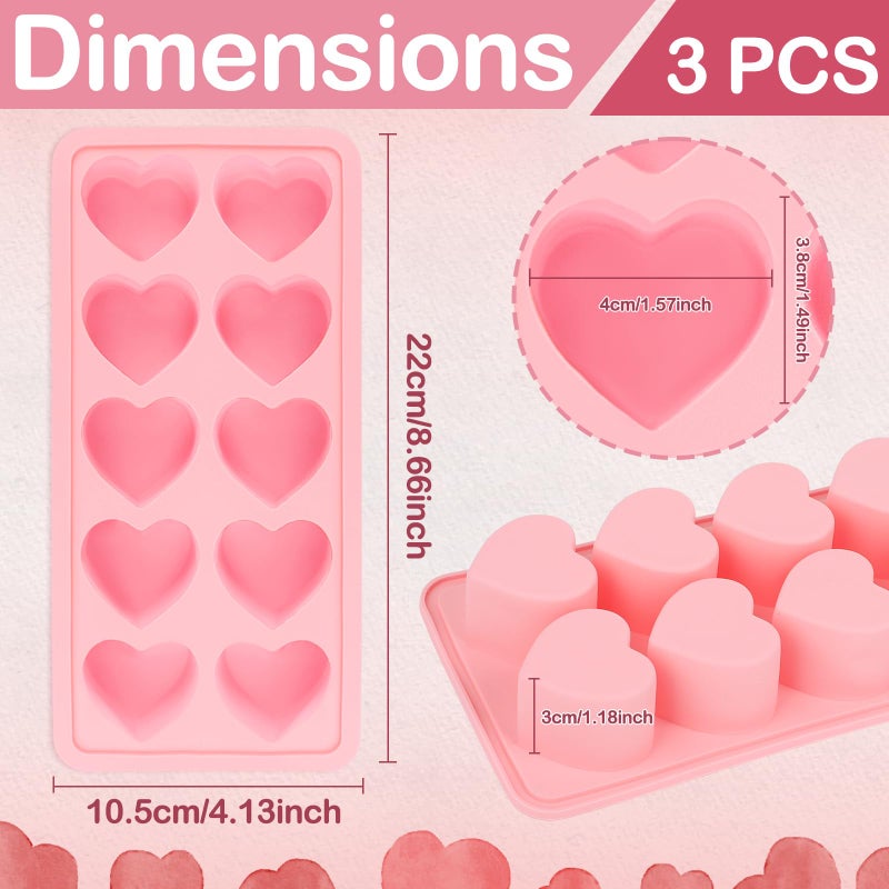 Mototo 3PCS Pink Heart Shaped Mold Silicone, 10-Cavity Chocolate Heart Mold Silicone Small Non-stick Mould for Baking Homemade Treats Mould for Candy Jelly Gummy Food Candles Epoxy Resin Valentine Crafts - Image 2