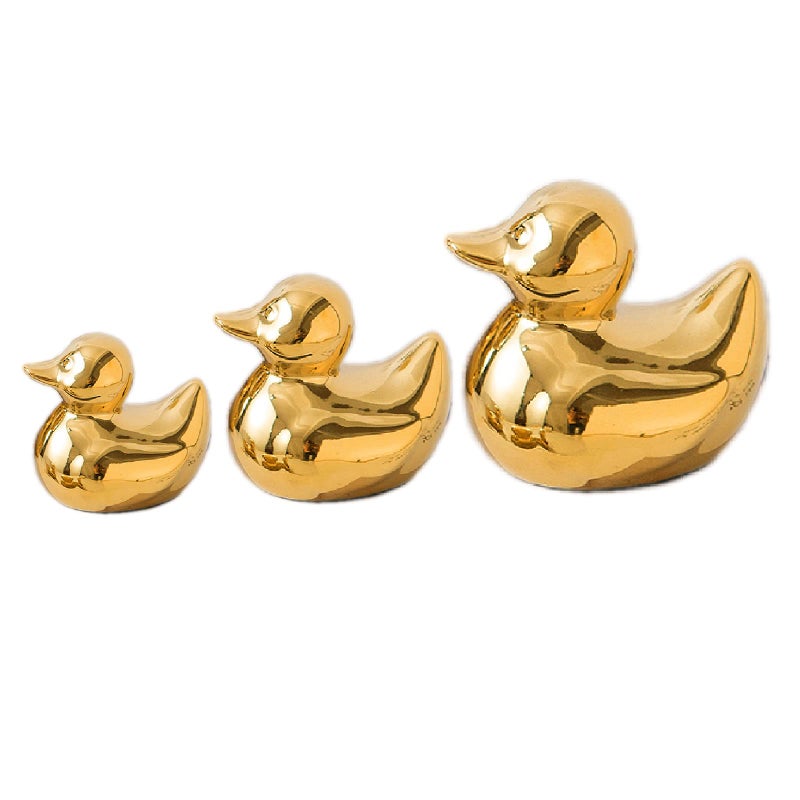 TQUPT Golden Ceramic Duck FigurinesHome Decor Animal Sculptures and Statues Handmade Artware DecorMini Duck Sets 3 PCS