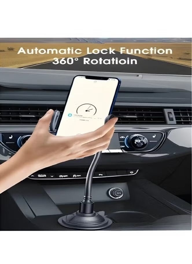 REBENUO - 360° Rotating Gooseneck Car Phone Holder – Flexible Cup Holder Mount with Optional Air Vent Clip, Universal Smartphone Holder for Dashboard or Console, Adjustable Arm, Secure Grip, Compatible with 50–90mm Devices – iPhone, Samsung, Android (Black) - Image 1