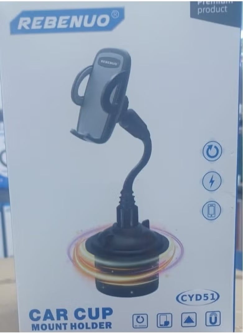 REBENUO - 360° Rotating Gooseneck Car Phone Holder – Flexible Cup Holder Mount with Optional Air Vent Clip, Universal Smartphone Holder for Dashboard or Console, Adjustable Arm, Secure Grip, Compatible with 50–90mm Devices – iPhone, Samsung, Android (Black) - Image 1