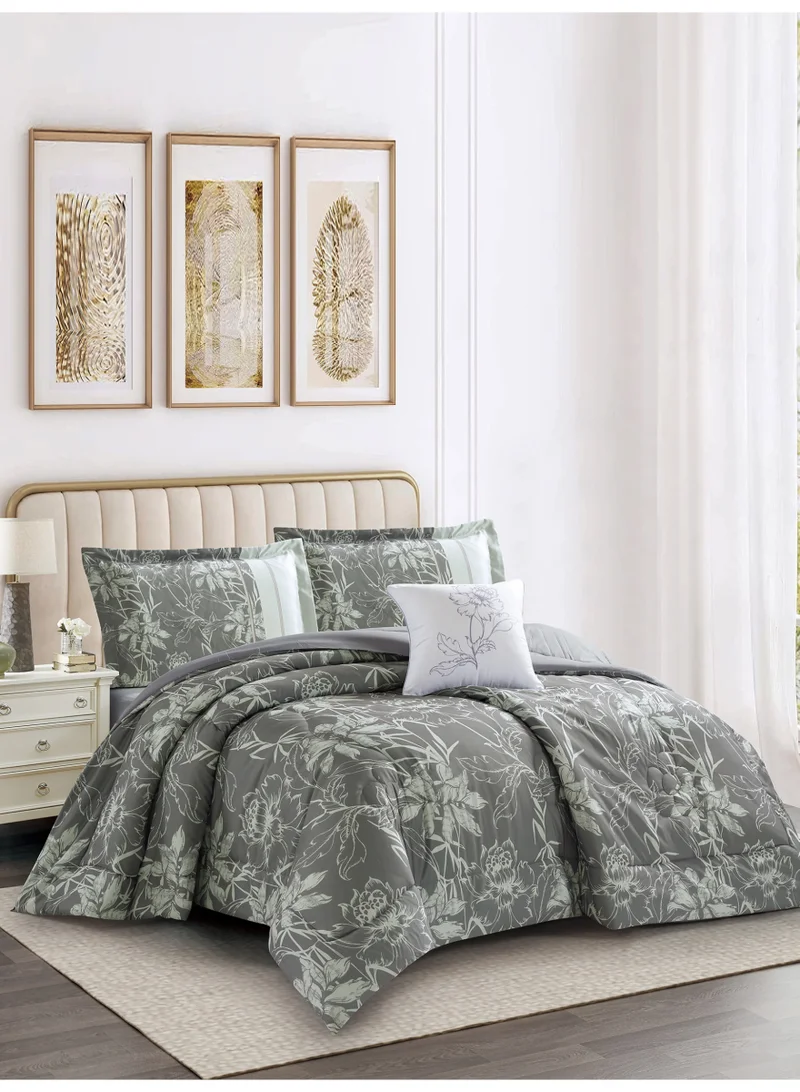 Donetella Bedding Comforter Set, King Size 250x230cm - 4-Pcs Digital Print Quilted Bed Set, Microfiber Fabric - 1 Comforter, 2 Pillow Shams,1 Cushion Cover.