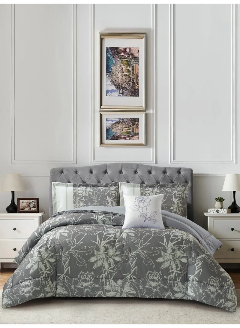 Donetella Bedding Comforter Set, King Size 250x230cm - 4-Pcs Digital Print Quilted Bed Set, Microfiber Fabric - 1 Comforter, 2 Pillow Shams,1 Cushion Cover.