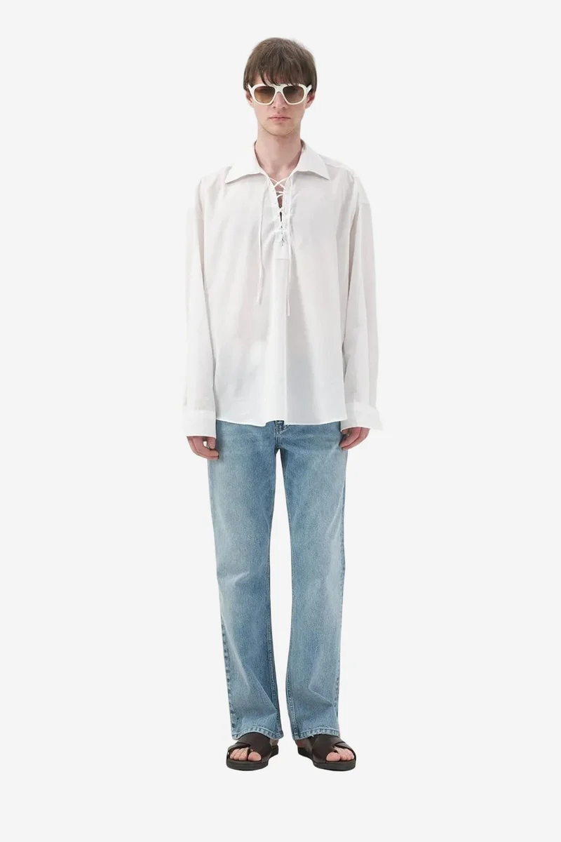 Giesto White GIESTO Men's Cotton Poplin Tie-Front Shirt for Men | Best Price UAE