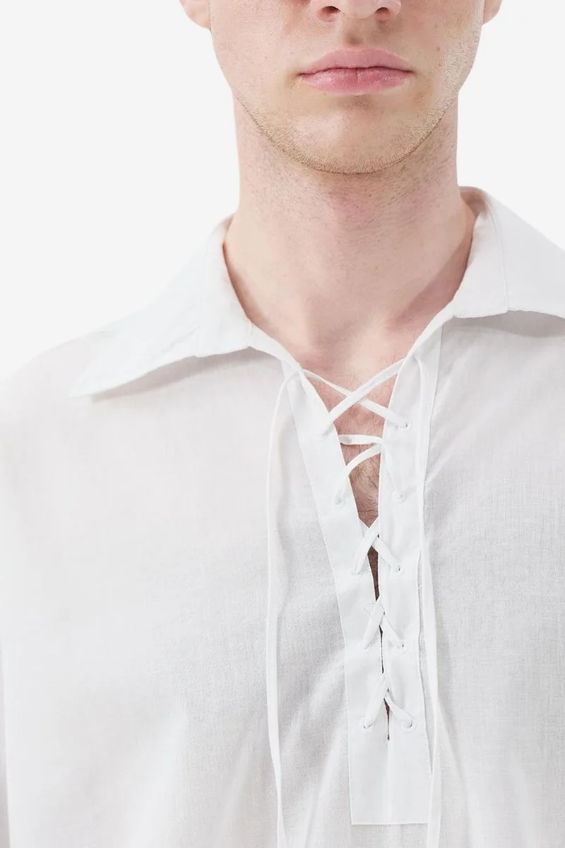 Giesto White GIESTO Men's Cotton Poplin Tie-Front Shirt for Men | Best Price UAE