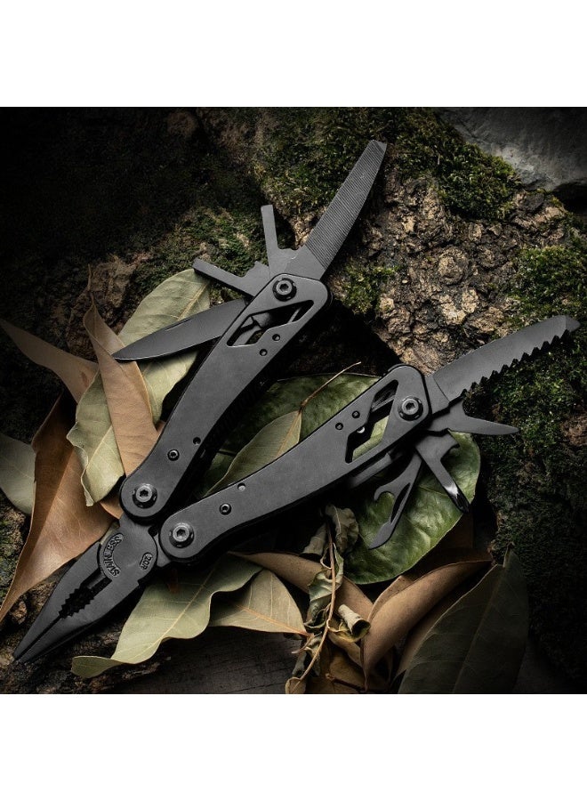 Outdoor Emergency Tool Pliers Stainless Steel Blackened Multi-Function Pliers Outdoor Mini Folding Pliers Retractable Combination Knife Pliers - Image 1