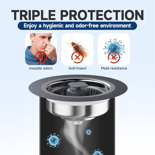 Shuttle Art 1 PCS 3 in 1 Kitchen Sink Drain Strainer Stopper, Upgraded Anti Clogging Pop Up Sink Strainer, and Stainless Steel-Wrapped Shell Drain Stopper Combo with Strainer Basket - Image 2