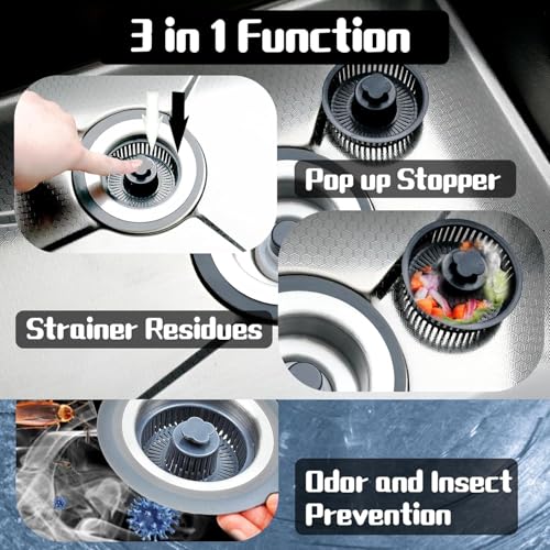 Shuttle Art 1 PCS 3 in 1 Kitchen Sink Drain Strainer Stopper, Upgraded Anti Clogging Pop Up Sink Strainer, and Stainless Steel-Wrapped Shell Drain Stopper Combo with Strainer Basket - Image 4