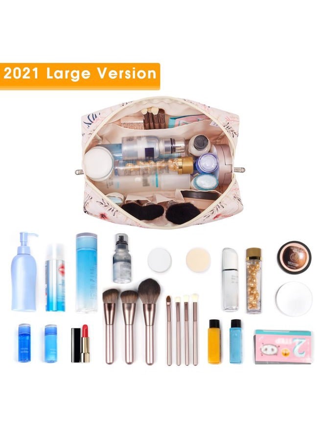 Narwey Cute Makeup Bag Travel Cosmetic Bag Organizer Toiletry Bag Make Up Bags with Compartments for Women Girls (Large, Beige Flamingo) - Image 2