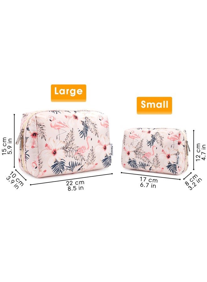 Narwey Cute Makeup Bag Travel Cosmetic Bag Organizer Toiletry Bag Make Up Bags with Compartments for Women Girls (Large, Beige Flamingo) - Image 5