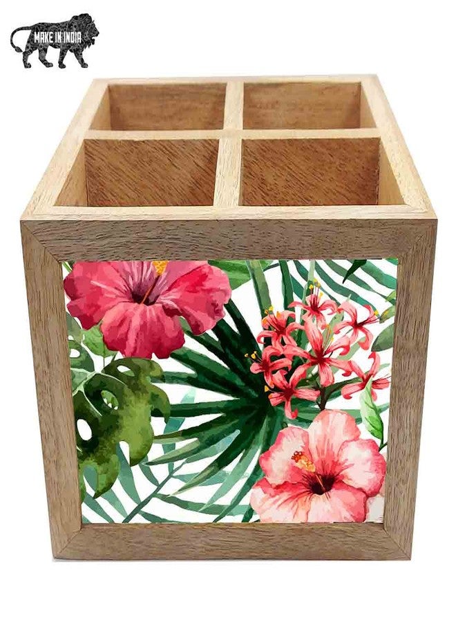 Nutcase Wooden Cutlery Stand Holder Silverware Caddy Spoons Forks Knives Organizer for Dining Table & Kitchen -Made in India-Spoons NOT Included - Flower Everywhere - Image 5