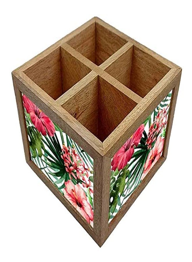 Nutcase Wooden Cutlery Stand Holder Silverware Caddy Spoons Forks Knives Organizer for Dining Table & Kitchen -Made in India-Spoons NOT Included - Flower Everywhere - Image 1