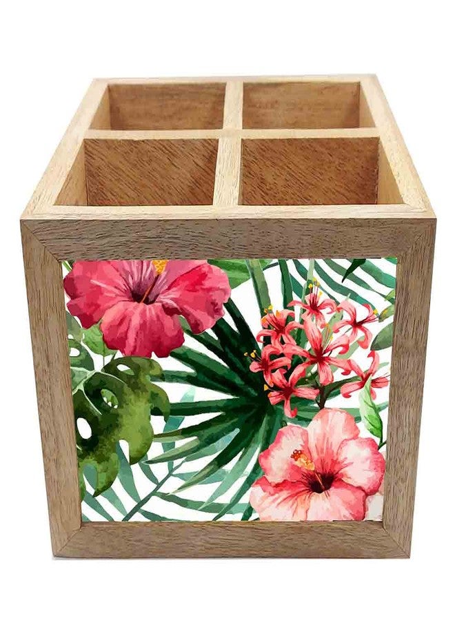 Nutcase Wooden Cutlery Stand Holder Silverware Caddy Spoons Forks Knives Organizer for Dining Table & Kitchen -Made in India-Spoons NOT Included - Flower Everywhere - Image 3