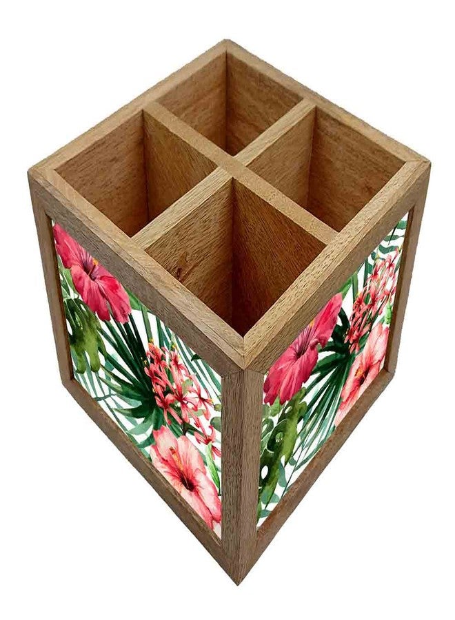 Nutcase Wooden Cutlery Stand Holder Silverware Caddy Spoons Forks Knives Organizer for Dining Table & Kitchen -Made in India-Spoons NOT Included - Flower Everywhere - Image 2