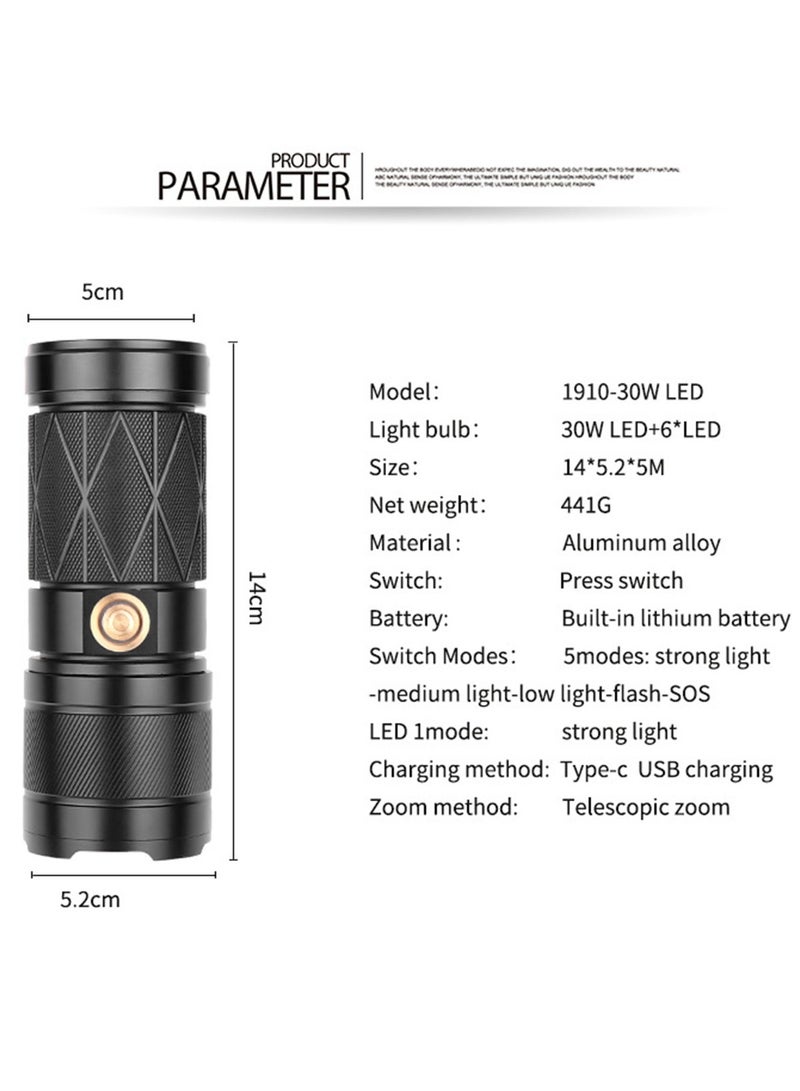 6600mAh 30W LED Rechargeable Powerful Flashlight Black - Image 5