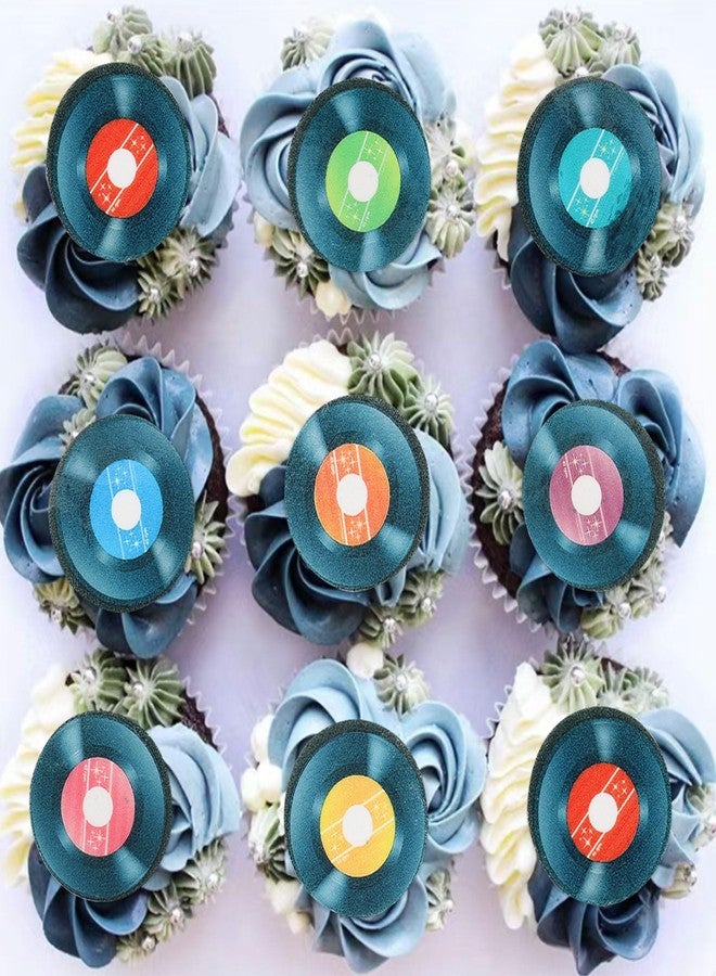Ercadio 40PCS Edible Record Cupcake Toppers Record CD Cupcake Music Lover's Birthday Cake Drink Topper Decorations Rock and Roll Party Decorations for Guitar Theme Birthday Baby Shower Supplies - Image 3