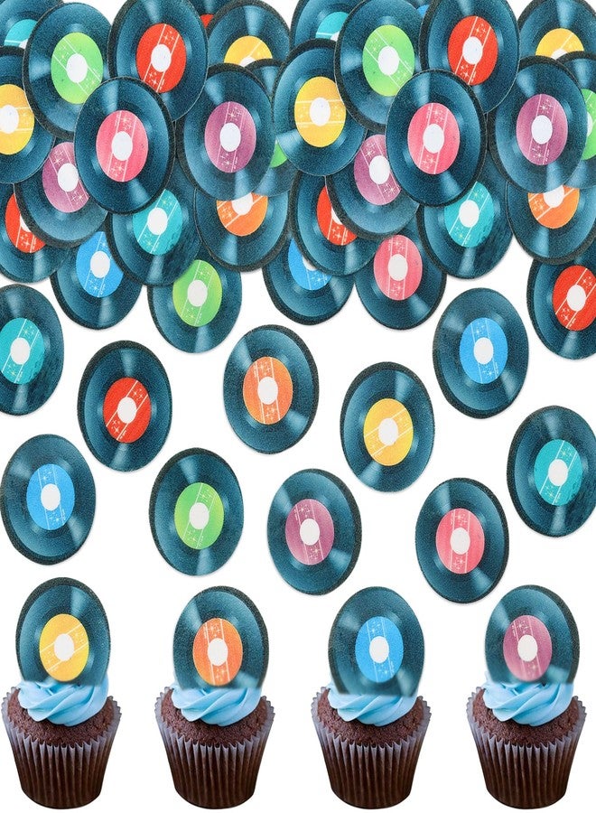 Ercadio 40PCS Edible Record Cupcake Toppers Record CD Cupcake Music Lover's Birthday Cake Drink Topper Decorations Rock and Roll Party Decorations for Guitar Theme Birthday Baby Shower Supplies - Image 1