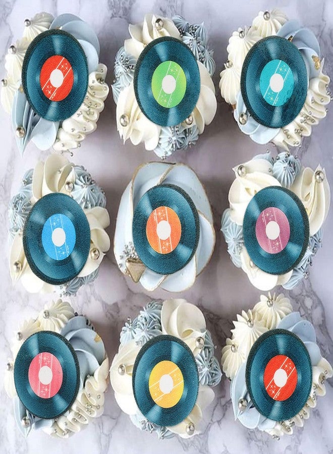 Ercadio 40PCS Edible Record Cupcake Toppers Record CD Cupcake Music Lover's Birthday Cake Drink Topper Decorations Rock and Roll Party Decorations for Guitar Theme Birthday Baby Shower Supplies - Image 4