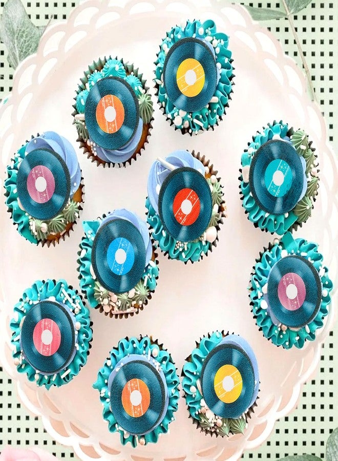 Ercadio 40PCS Edible Record Cupcake Toppers Record CD Cupcake Music Lover's Birthday Cake Drink Topper Decorations Rock and Roll Party Decorations for Guitar Theme Birthday Baby Shower Supplies - Image 5