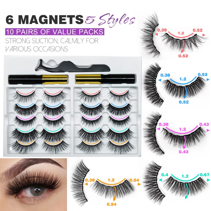 Royaomis 10 Pairs Magnetic Eyelashes with Eyeliner, Magnetic Lashes Natural Looking, Magnetic Eyelash Kit,Latest Six Magnets, With 3D 5D Reusable False Lashes, Easy to Wear, No Glue Needed - Image 4