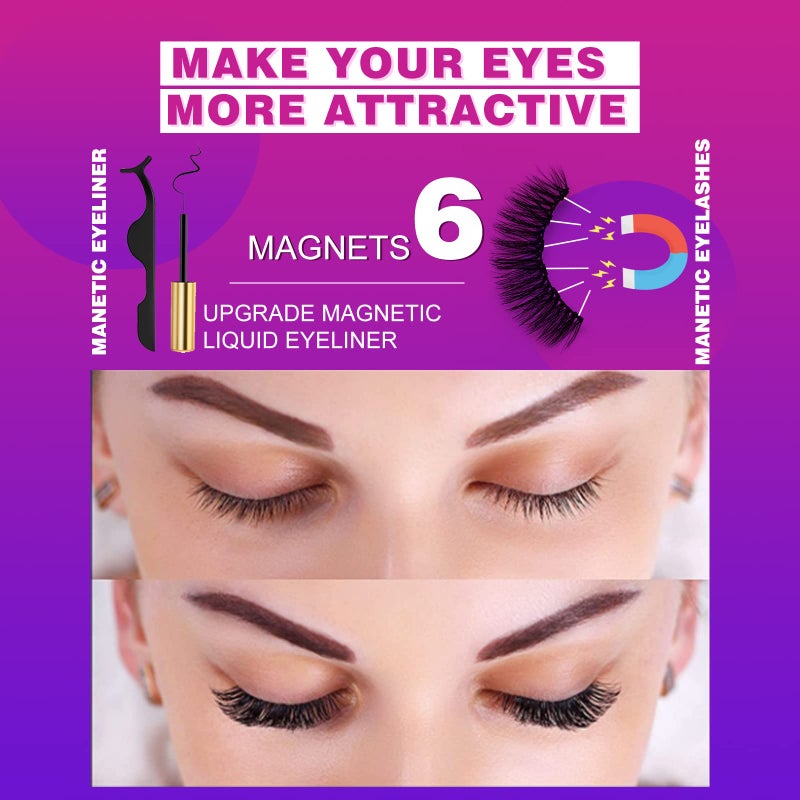 Royaomis 10 Pairs Magnetic Eyelashes with Eyeliner, Magnetic Lashes Natural Looking, Magnetic Eyelash Kit,Latest Six Magnets, With 3D 5D Reusable False Lashes, Easy to Wear, No Glue Needed - Image 5