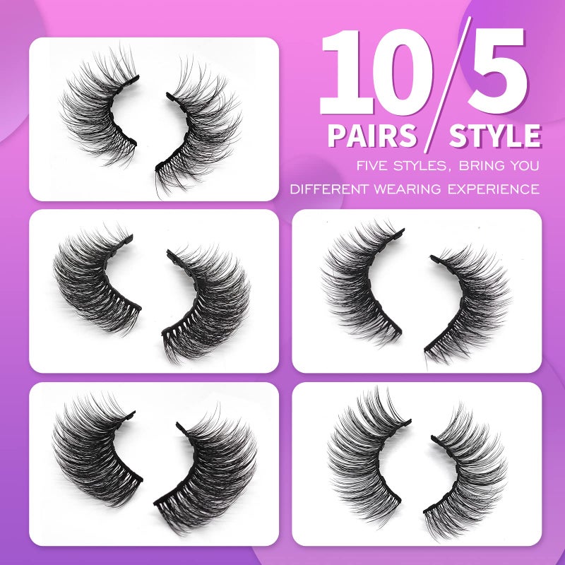 Royaomis 10 Pairs Magnetic Eyelashes with Eyeliner, Magnetic Lashes Natural Looking, Magnetic Eyelash Kit,Latest Six Magnets, With 3D 5D Reusable False Lashes, Easy to Wear, No Glue Needed - Image 3