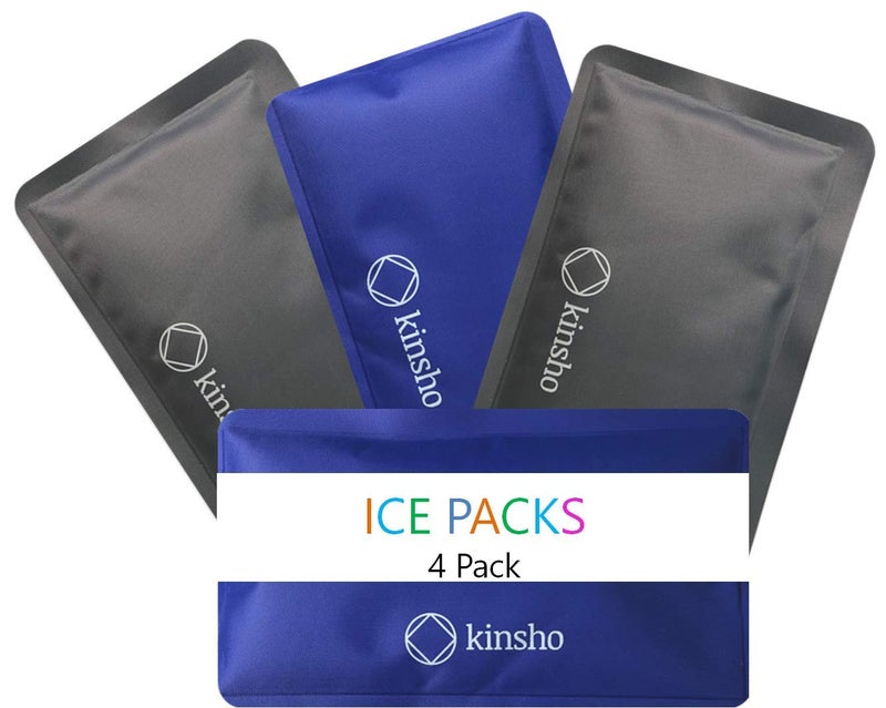 Kinsho Ice Packs for Lunch Box Bag and Bento Boxes 4 Pack Set Reusable and Refreezable Soft Slim Pouches for Kids Boys Adults Travel School Work Camping Long Lasting Cold Flexible  Blue Grey 