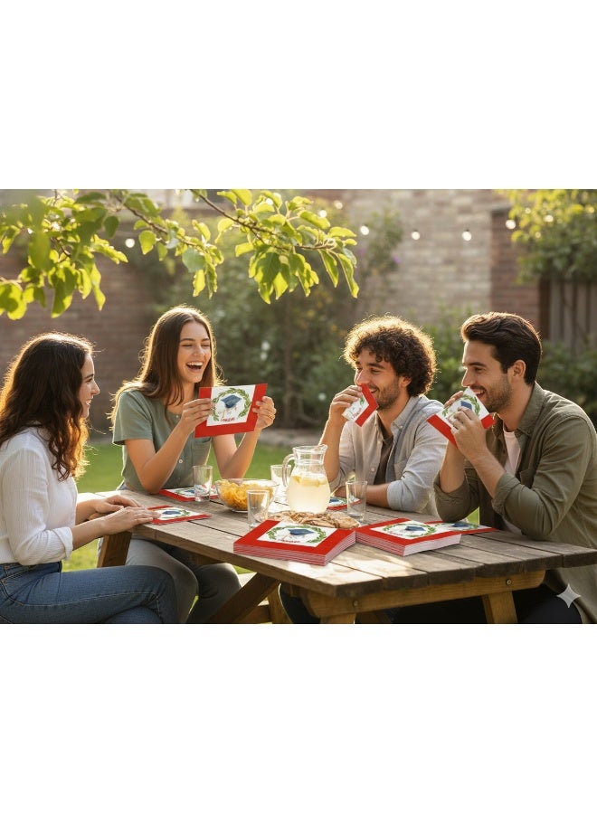 Ciao Laurea Compostable Paper Napkins 33x33 cm – Pack of 20 Graduation Party Serviettes with Classic Red and Black Design – Eco-Friendly 2-Ply Table Napkins for Graduation Celebrations - Image 2
