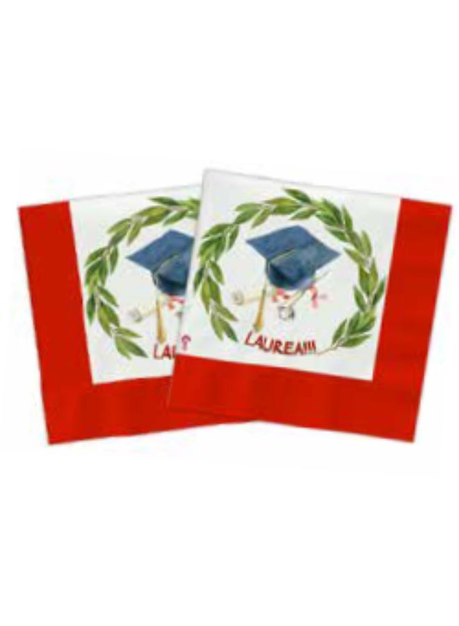 Ciao Laurea Compostable Paper Napkins 33x33 cm – Pack of 20 Graduation Party Serviettes with Classic Red and Black Design – Eco-Friendly 2-Ply Table Napkins for Graduation Celebrations - Image 1