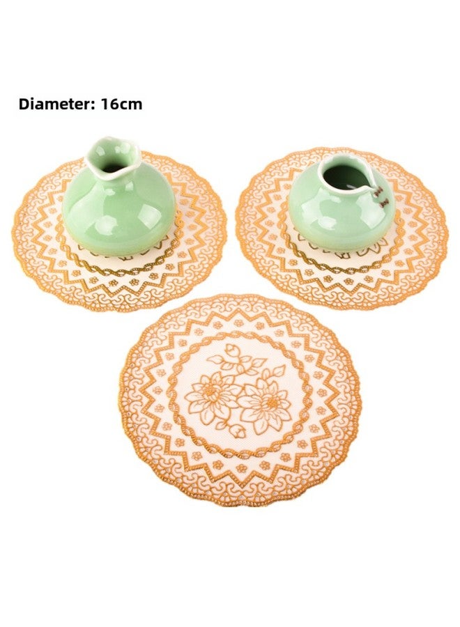 16cm Round Bronzing Coaster Mat European Style Table Lamp Mat Lotus 16cm Table Mat PVC Lace Gift Mat-Color:Round Golden Lotus-Specifications:16cm  - Image 1
