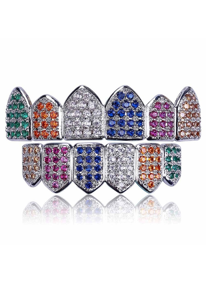 Generic Vampire Gold Grillz Micro Pave Tooth Cap Hip-Hop Accessory Silver color Zirconium 