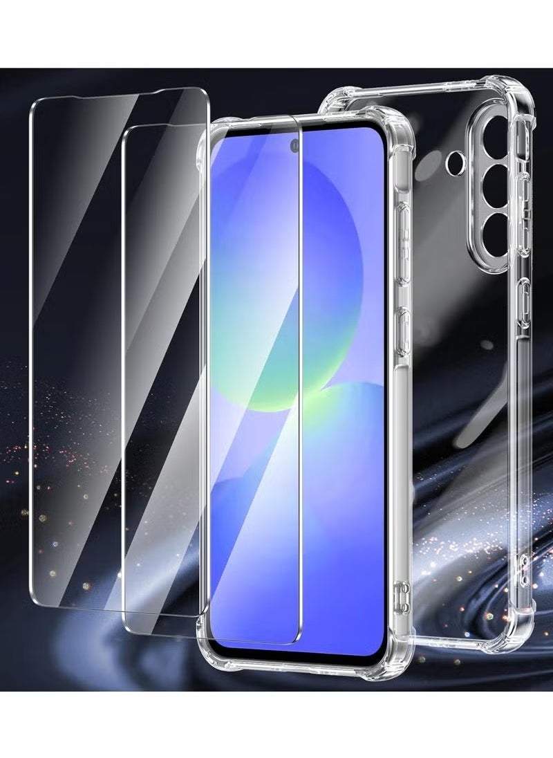 Samsung A26 Shockproof Clear Case with 2-Pack Tempered Glass Screen Protector – Full Edge-to-Edge Coverage, Bumper Cover for Samsung Galaxy A26 5G (2025)