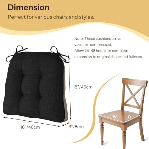 FlyGulls Non Slip Chair Cushions for Dining Chairs Set of 4 Kitchen Chair Cushions 18"x18"x3" Turfted Chair Pads Comfortable and Soft Seat Cushion with Ties, Black - Image 2