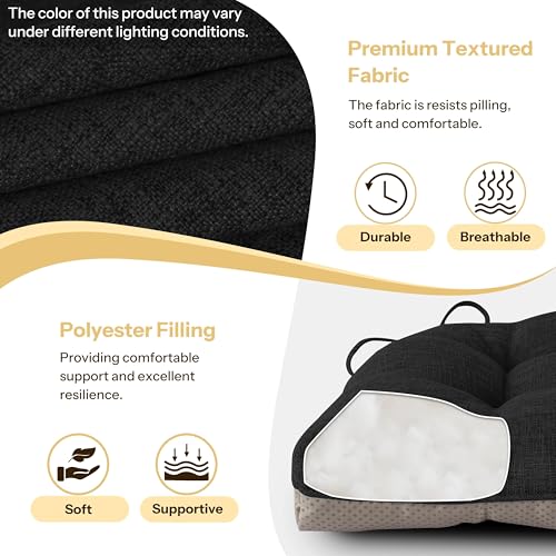 FlyGulls Non Slip Chair Cushions for Dining Chairs Set of 4 Kitchen Chair Cushions 18"x18"x3" Turfted Chair Pads Comfortable and Soft Seat Cushion with Ties, Black - Image 4