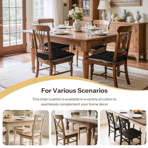 FlyGulls Non Slip Chair Cushions for Dining Chairs Set of 4 Kitchen Chair Cushions 18"x18"x3" Turfted Chair Pads Comfortable and Soft Seat Cushion with Ties, Black - Image 5