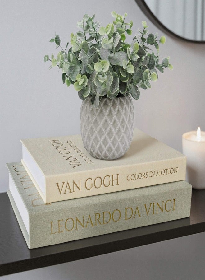 MAOBUYOU Decorative Storage Books Set of 2, Linen Cover, Gold Letters, White and Green - Image 1