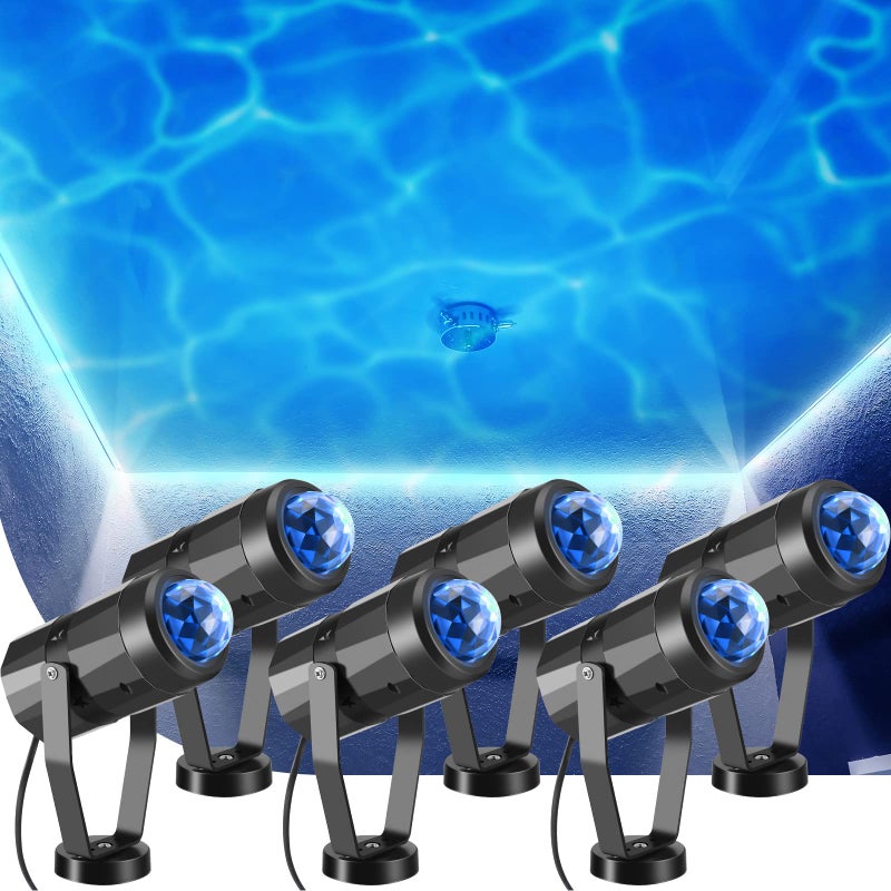 Riakrum 6 Pcs Water Effect Projector Light Winter LED Ocean Wave Projector Water Wave Effect Night Light Rotating Room 360 Degree Lamp Lighting for Bedroom Under Sea Wedding Party Decoration (Blue) - Image 1