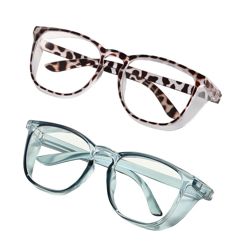 LASMEX Stylish Safety Glasses Goggles for Women Girls Antifog Glasses Protective Eyewear Clear Glasses 2 Pack Blue Tortoise