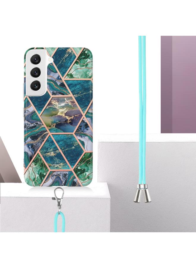 اس-توب جراب لهاتف Samsung Galaxy S23+ 5G مطلي بالكهرباء IMD Splicing جراب هاتف TPU رخامي مزدوج الجوانب مع حبل - Image 3