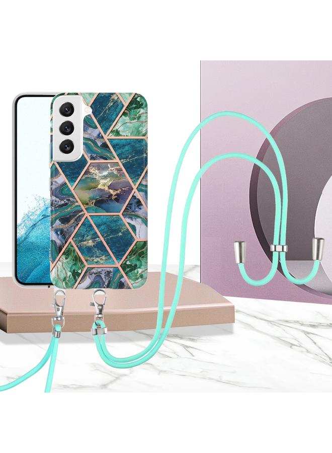 اس-توب جراب لهاتف Samsung Galaxy S23+ 5G مطلي بالكهرباء IMD Splicing جراب هاتف TPU رخامي مزدوج الجوانب مع حبل - Image 2