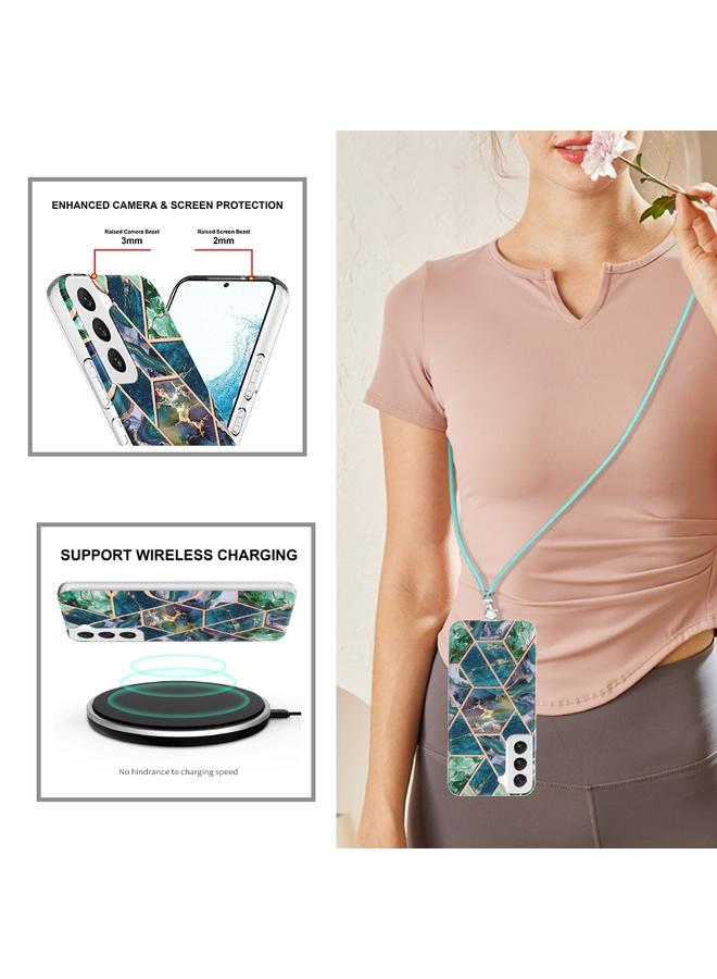 اس-توب جراب لهاتف Samsung Galaxy S23+ 5G مطلي بالكهرباء IMD Splicing جراب هاتف TPU رخامي مزدوج الجوانب مع حبل - Image 4