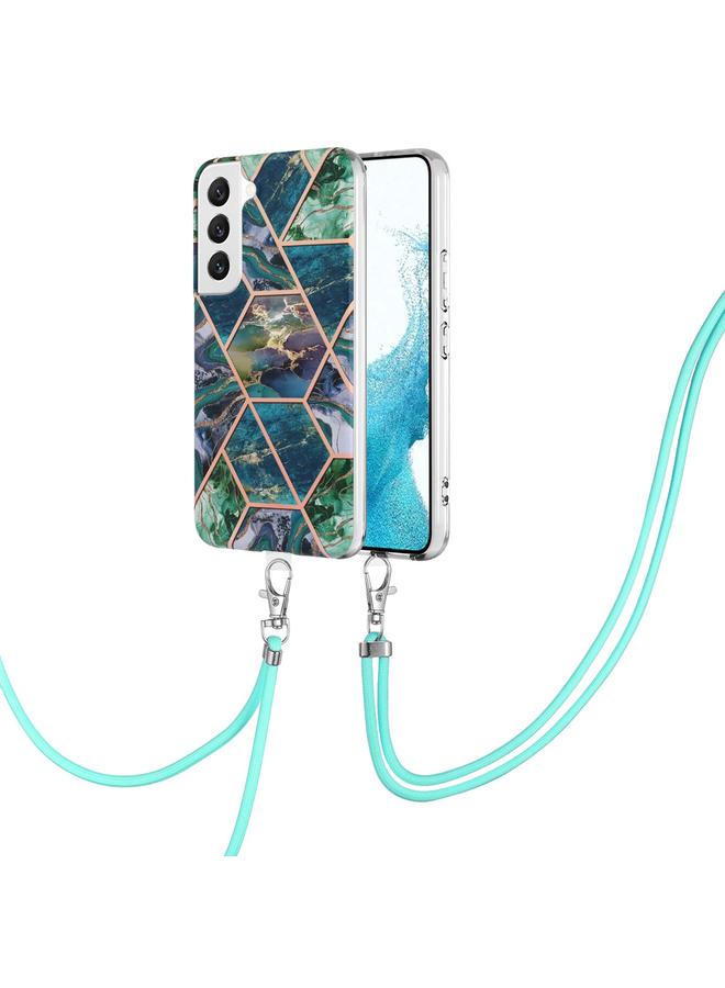 اس-توب جراب لهاتف Samsung Galaxy S23+ 5G مطلي بالكهرباء IMD Splicing جراب هاتف TPU رخامي مزدوج الجوانب مع حبل - Image 1